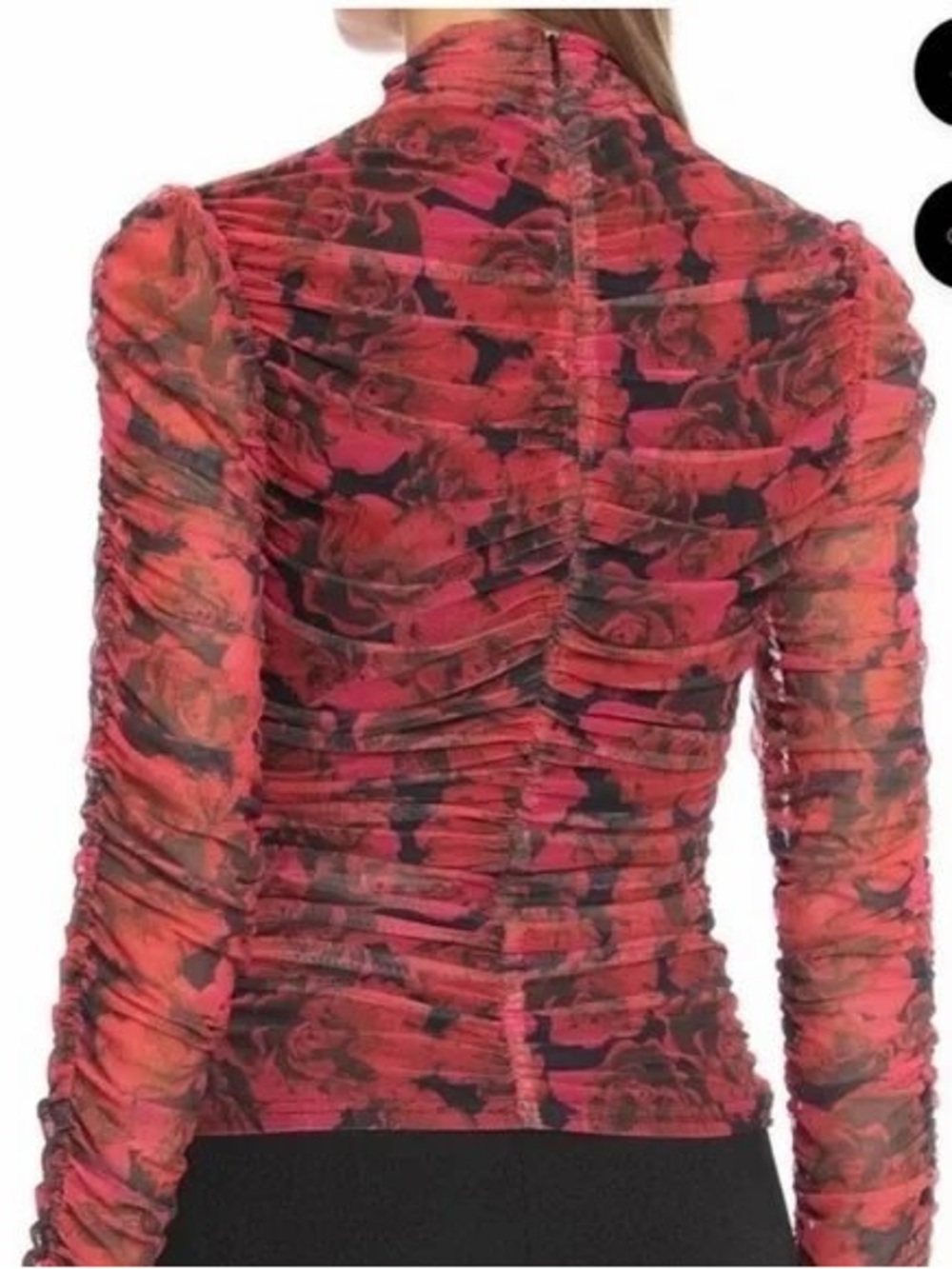 bagatelle Red Floral Ruched Long-Sleeve Mesh Top - Picture 2 of 4
